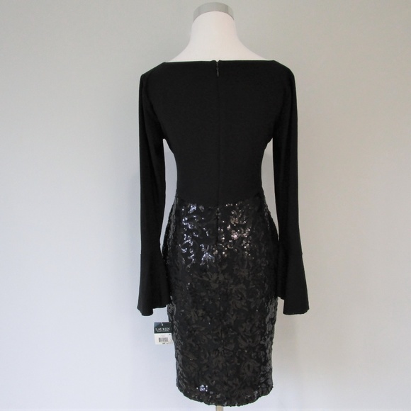 NWT Black Sequin Bell Sleeve Cocktail Midi Dress Size 2 Petite - Picture 5 of 8
